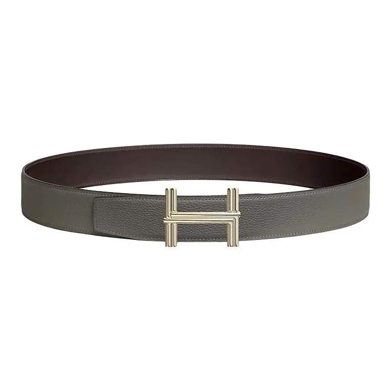 HERMES Metal Leather Belts Men's Ébène / Gris Meyer Width: 3.8CM-1