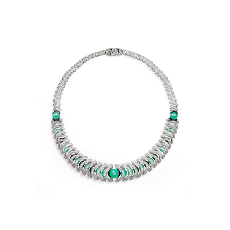 CARTIER White Gold Green Chalcedony Onyx Diamond Necklaces Women's Green-1