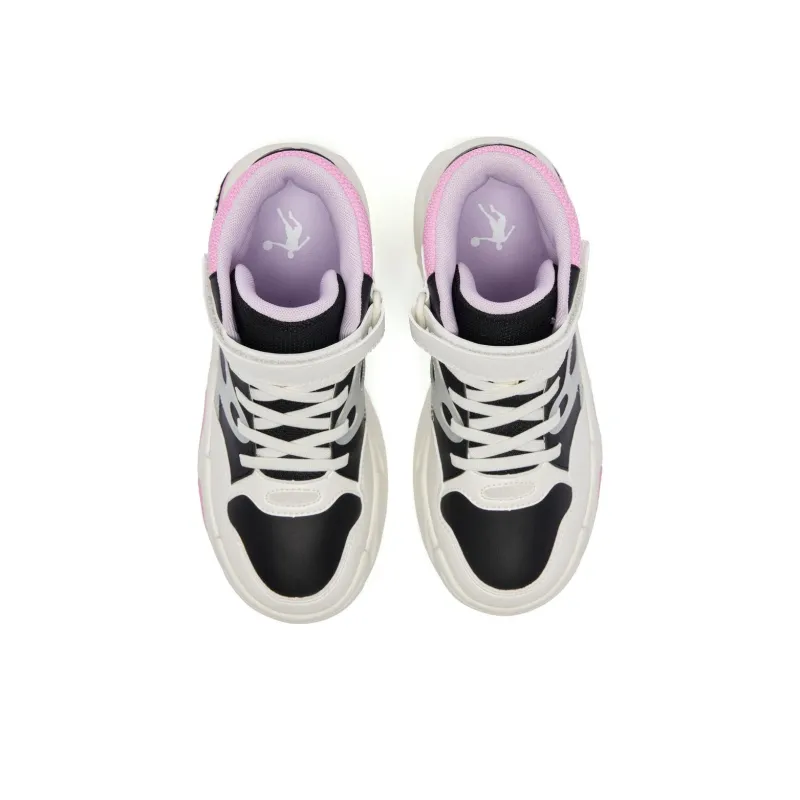 QIAODAN Anti Slip Wear Resistant High Top Kids' Skateboarding Shoes Ivory Black Teenagers-3