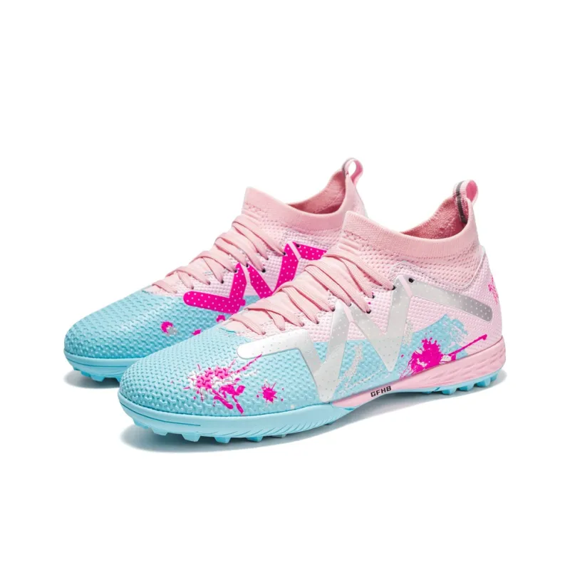 Kung Fu partners Soccer Shoes Unisex Mid Top Pink, Blue-2