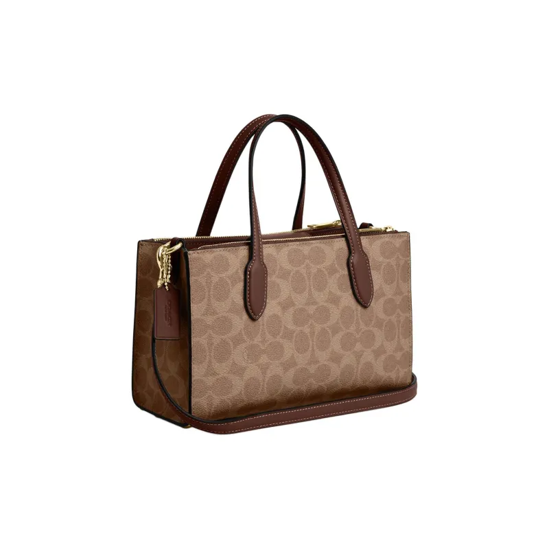 COACH Coated Canvas Shoulder Bag, Crossbody Bag, Handbag Small Size Women's Tan & Brown-1