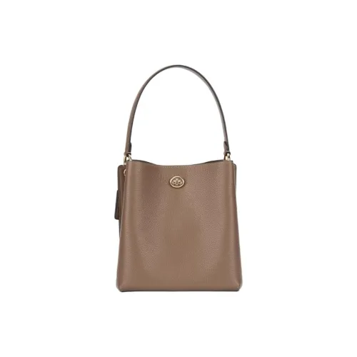 COACH Charlie Cow Leather Bucket Bags Crossbody One Shoulder Handbags Medium Size Women's Dark Brown