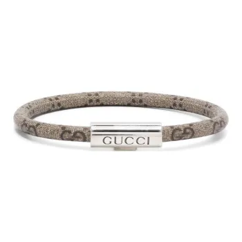 GUCCI Sterling Silver Trademark Gg Supreme Bracelet