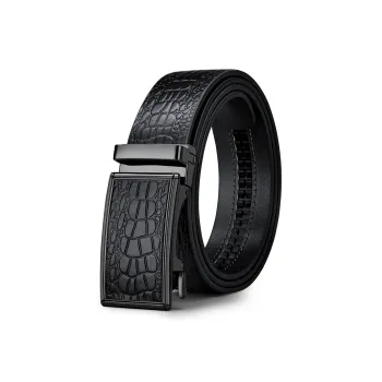 WilliamPOLO Cow Leather Leather Belts Men's Gunmetal Buckle Black Strap/Red Brown Strap 3.5cm Width