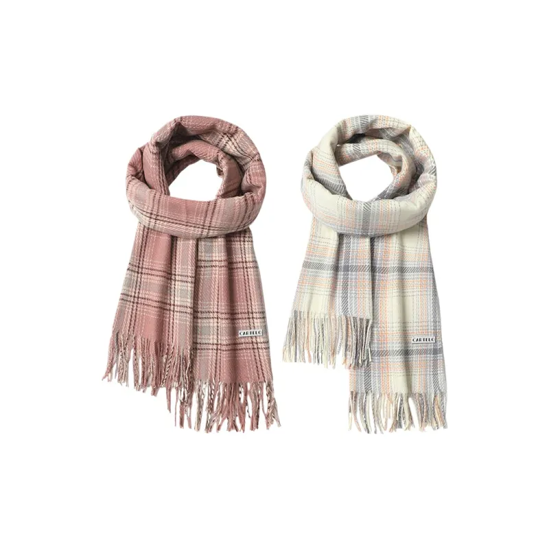 CARTELO Polyester Knit Scarves Unisex White/Pink-2