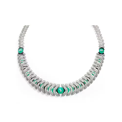 CARTIER White Gold Green Chalcedony Onyx Diamond Necklaces Women's Green