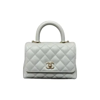 CHANEL COCO Handle Grain Calfskin Handbag, Shoulder Bag, Crossbody Bag Mini Women's Gray Blue