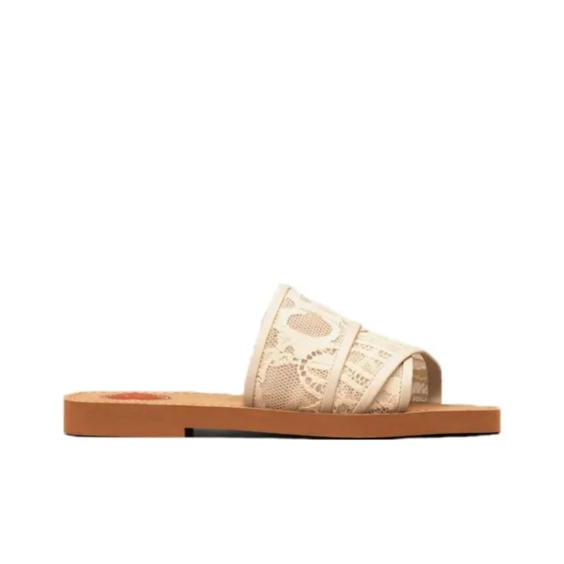 Chloe Woody Slide Slippers Women's Light Beige-1