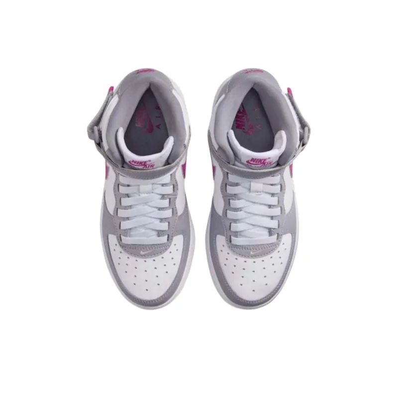 Nike Air Force 1 Anti-Slip Wear-Resistant High-Top Kids Lifestyle Shoes Concrete Gray White Hot Fuchsia Kids'-3