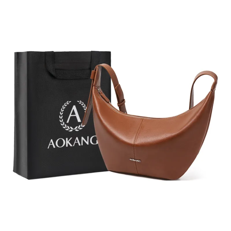 AOKANG Cow Leather Croissant Bag, Shoulder Bag, Dumpling Bag, Shoulder Bag, Crossbody Bag Large Size Women's Multicolor-4