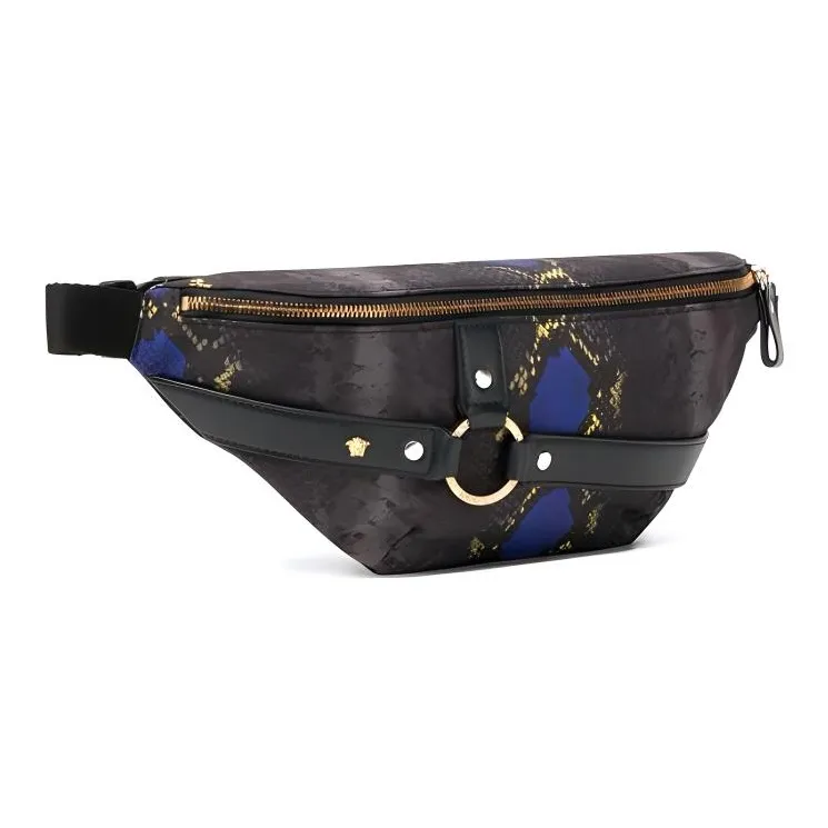 VERSACE Bondage Leather Crossbody Bags Fanny Pack Men's Black-1