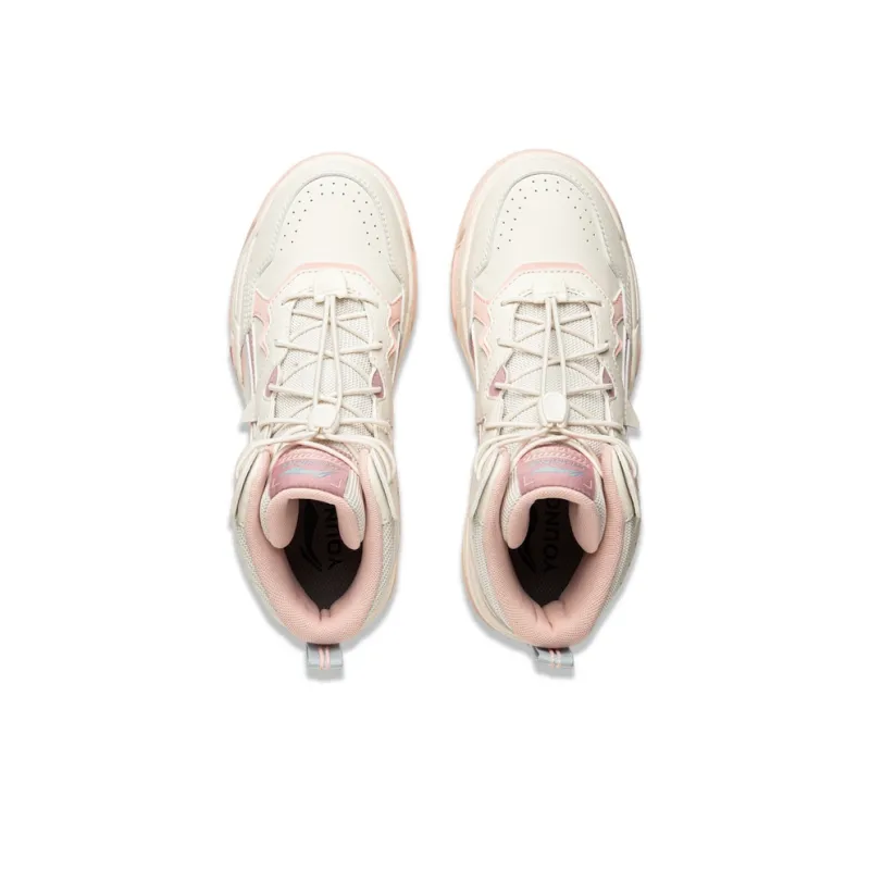 LINING YOUNG Slip Resistant Cushioning Wear Resistant Breathable High Top Kids Lifestyle Shoes Ecru Teenagers-3