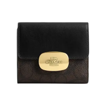 COACH Eliza Coated Canvas Wallet Trumpets Women's Walnut Wood & Black