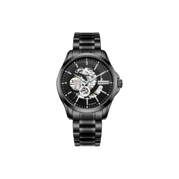 FAIRWHALE Automatic Mechanical Movement Metal Strap Watch Men's Watches Black Dial