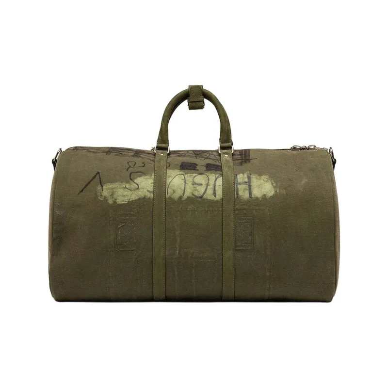 READYMADE Textile One Shoulder Crossbody Portable Travel Bag Large Size Unisex Olive Green-2