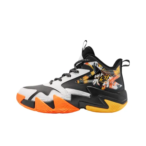QIAODAN Slip Resistant Cushioning Mid Top Children's Basketball Shoes Black White Teenagers