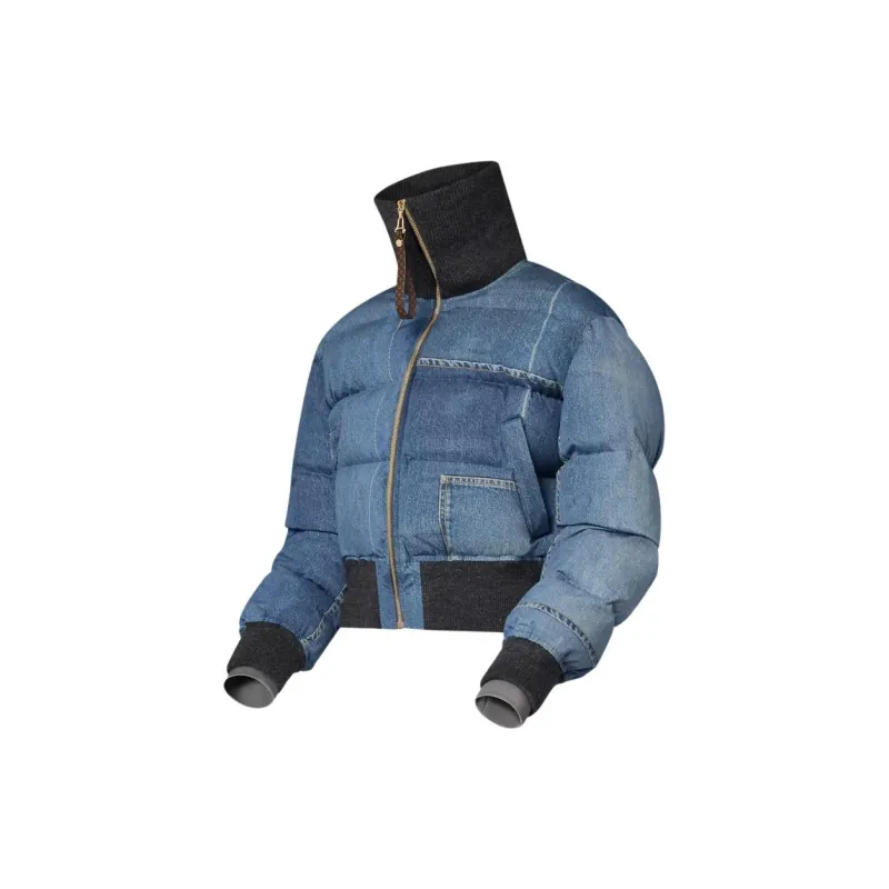 LOUIS VUITTON Denim Print Cropped Puffer Jacket-2