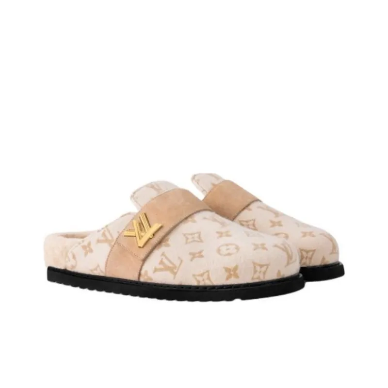 LOUIS VUITTON Closed Toe Slippers Women's Beige-2