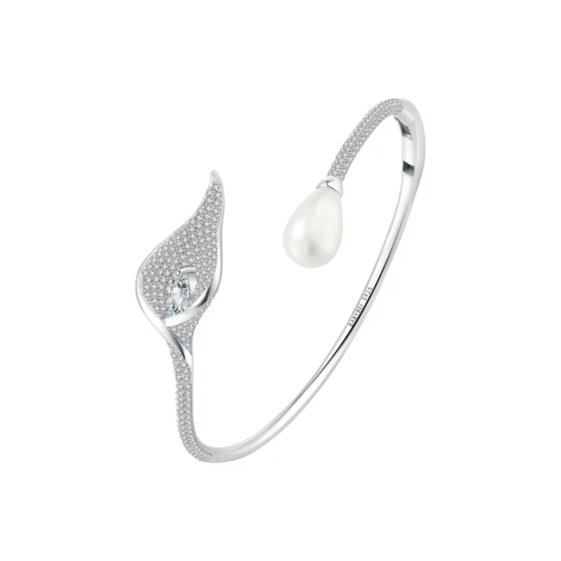 BABYBEI 925 Sterling Silver Shell Pearl Bangles Women's-0