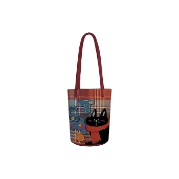 AOSONG Suede Tech Fabric Bucket Bags Shoulder Bags Women's Denim Cool Cat