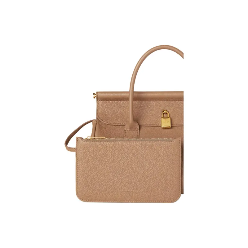 Loro Piana Cow Leather Shoulder Bag Crossbody Bag Handbag Women's Fossil Color Multicolor Gold-6