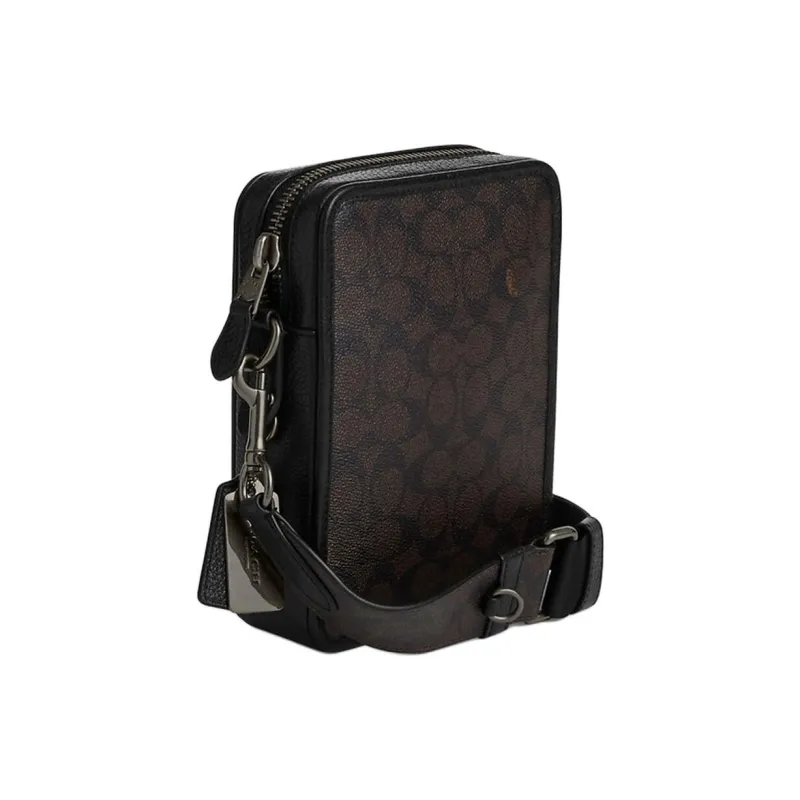 COACH Sullivan Coated Canvas Crossbody Bags Trumpets Men's Walnut Wood & Black-1