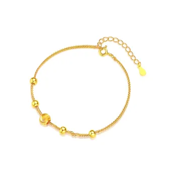 ME LUXE S925 Silver Vintage Elegant Gold Luster Cat's Eye Bead Fortune Bracelet Women's