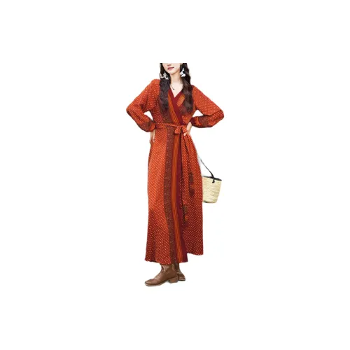 Wbwq Long-Sleeved Dresses Women's Brick Red