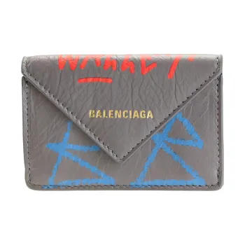 Balenciaga PAPIER Calfskin Card Holders Coin Purses Wallets Small Size Unisex Gray
