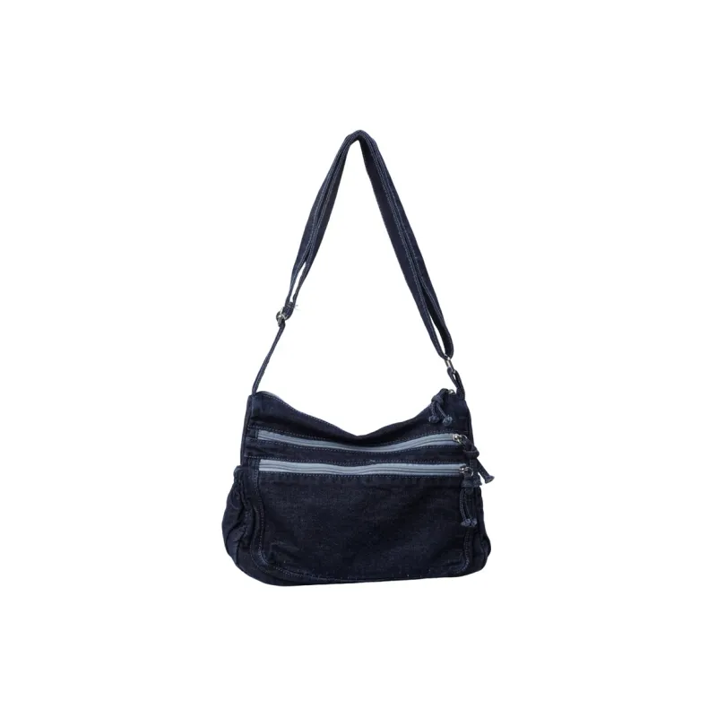 Yalu Denim Shoulder Bag Regular Women's Black/Light Blue/Dark Blue-12