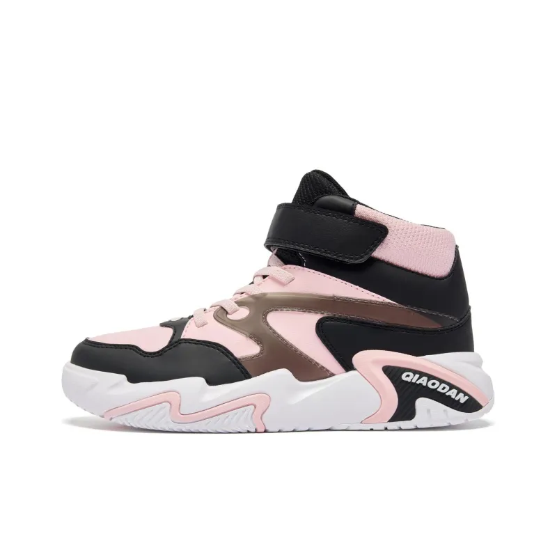 QIAODAN Anti Slip Wear Resistant High Top Kids' Skateboarding Shoes Black Pink Teenagers-0