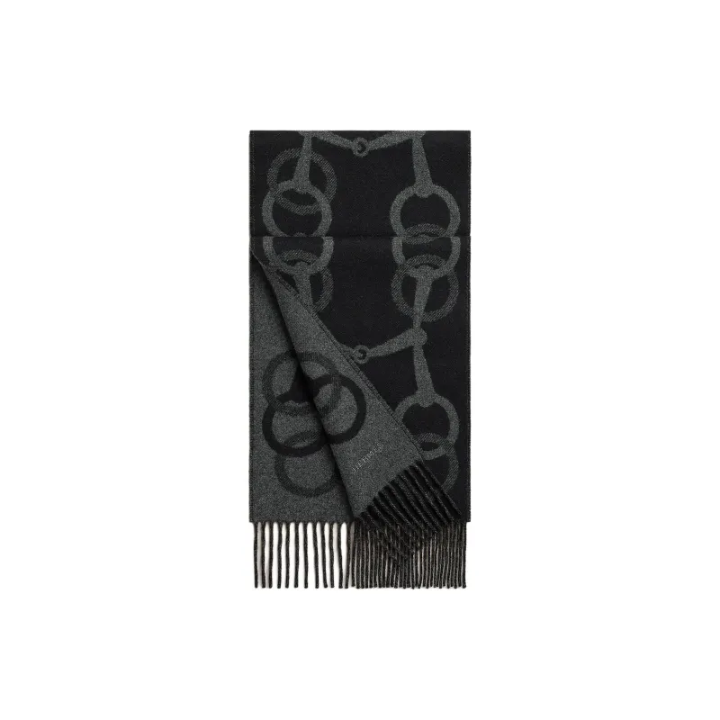 HERMES Cashmere Knit Scarves Men's Black/Gray-0