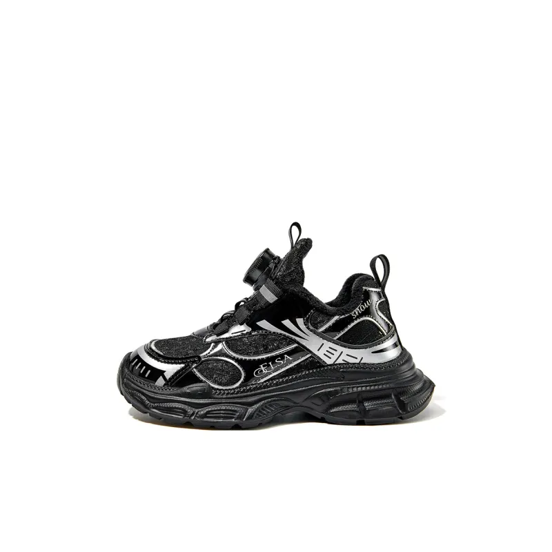 Disney Frozen Series Slip-Resistant Anti-Kick Cushioning Rebound Breathable Low-Top Kids' Running Shoes Black Kids'-0