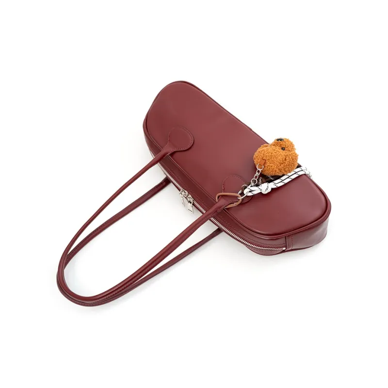 Vigno Synthetic Leather Shoulder Bag Regular Women's Red/Elephant Gray/Black-2