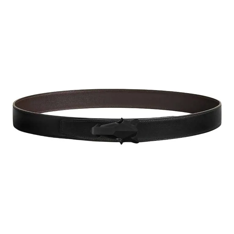 HERMES Calfskin Leather Belts Men's Black/éBène Width 3.2CM-0