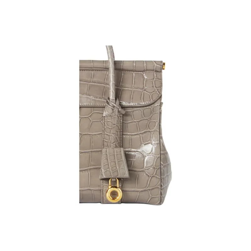Loro Piana Small Crocodile Leather Handbag Women's Water Channel Gray-4
