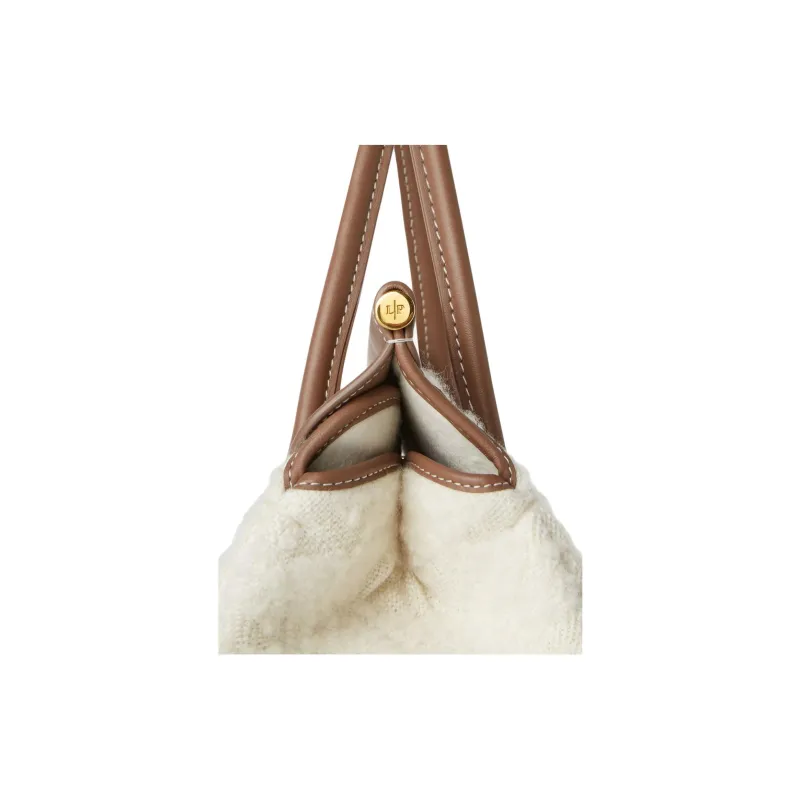 Loro Piana Cashmere With Cow Leather Crossbody One Shoulder Handbag Women's Nougat Color & Stone Color & Sun Gold-3
