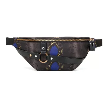 VERSACE Bondage Leather Crossbody Bags Fanny Pack Men's Black