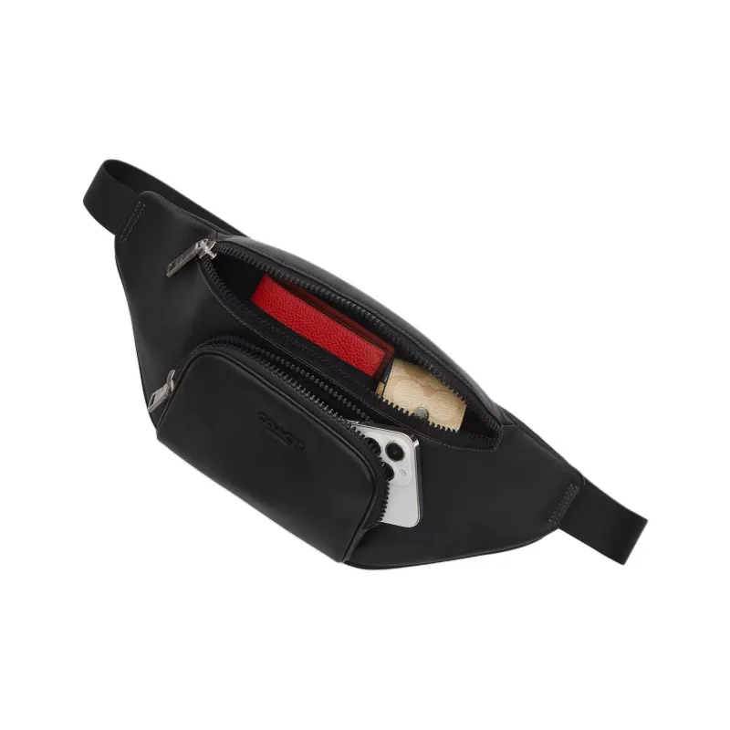 COACH Smooth Calf Leather Fanny Pack Large Size Men's Black-3