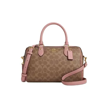 COACH Coated Canvas Shoulder Bag Crossbody Bag Handbag Women's Tan & Pink