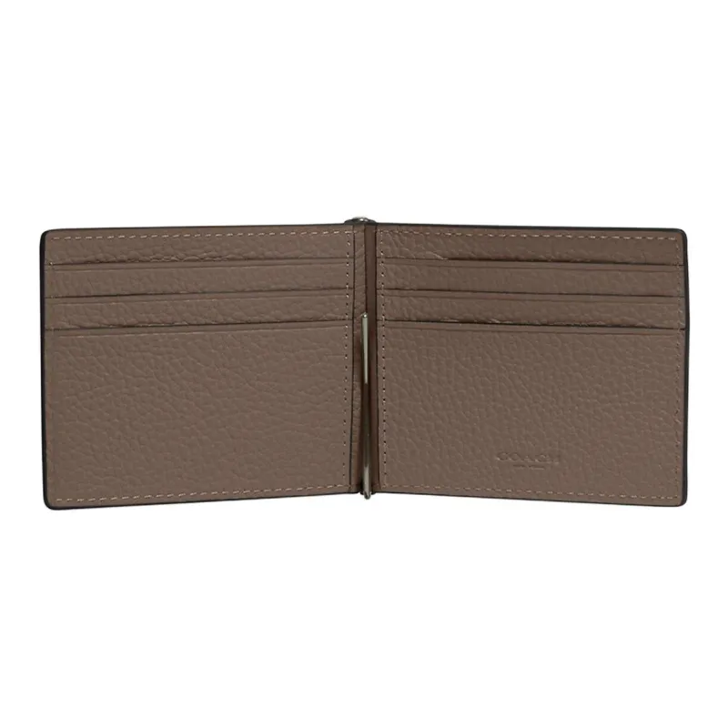 COACH Billfold Wallet Cow Leather Card Holder Wallet Mini Women's Dark Stone Color-1