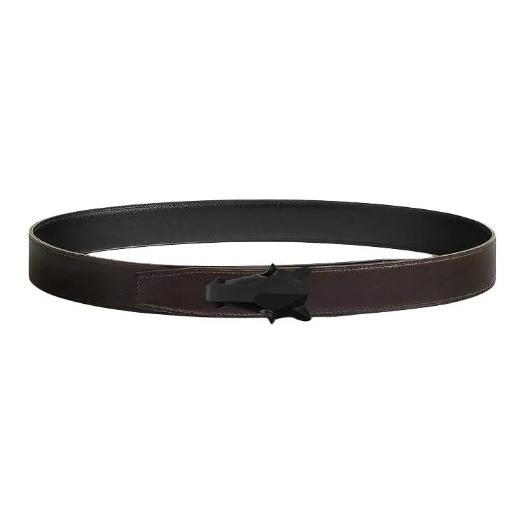 HERMES Calfskin Leather Belts Men's Black/éBène Width 3.2CM-1