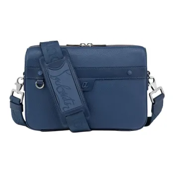 CL LUBOTING Calfskin Messenger Bag, Shoulder Bag, Crossbody Bag Unisex Denim Blue