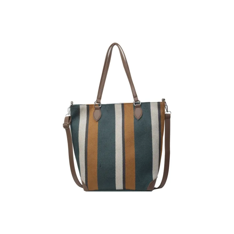 Yalu Fabric Shoulder Bag, Crossbody Bag, Handbag Regular Women's Black/Ecru/Green-4