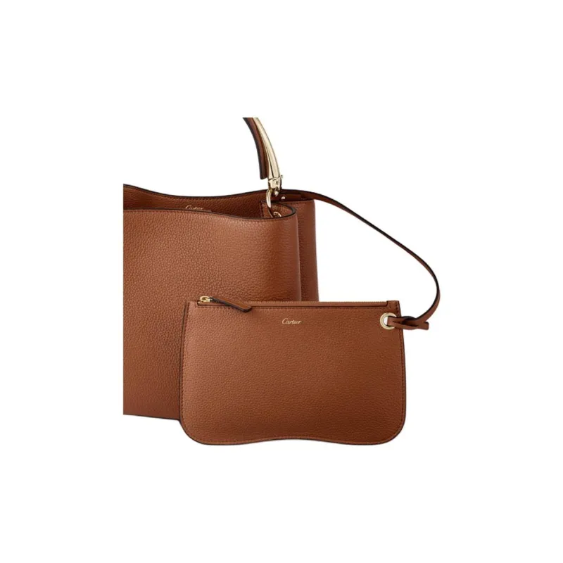 CARTIER Grained Calfskin One Shoulder Handbags Small Size Women's Caramel-4