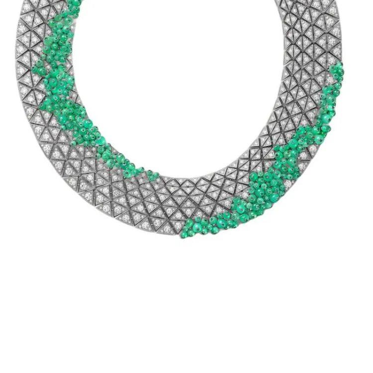 CARTIER White Gold Green Jade Emerald Diamond Necklaces Women's Silver-1