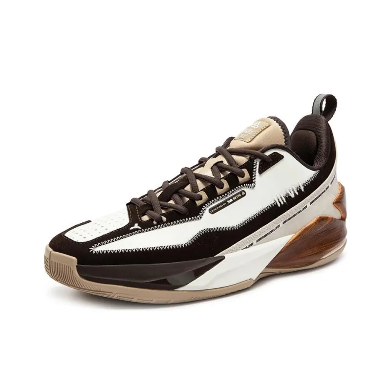 361° Toddler Generation Anti Slip Wear Resistant Low Top Basketball Shoes Men's White Black Brown-1
