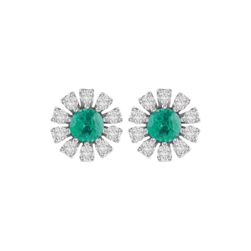 Damiani 18K White Gold Stud Earrings Women's Green