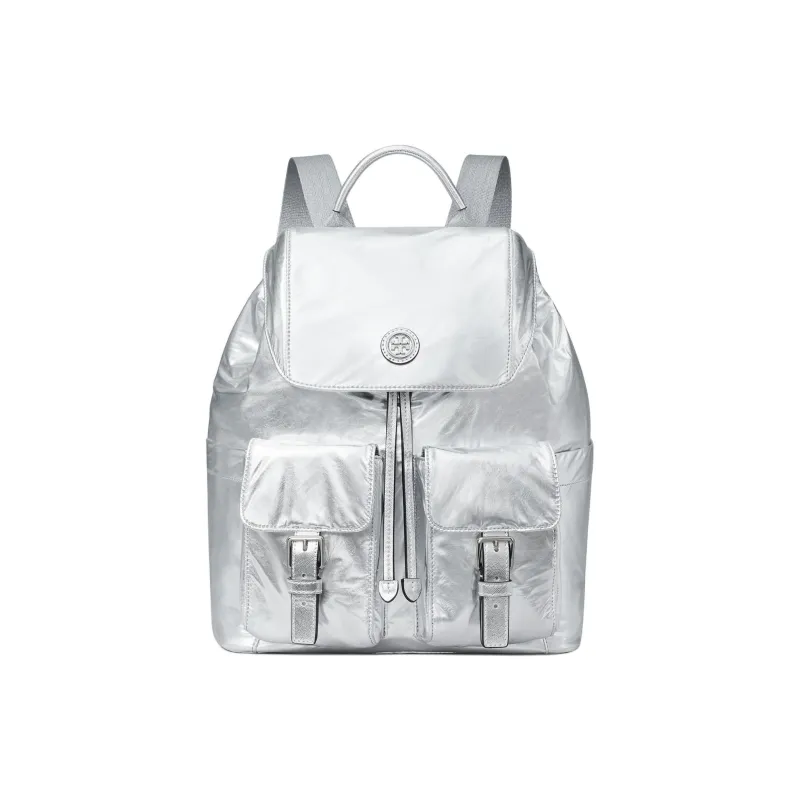 TORY BURCH Metal Nylon Backpack Large Size Women's Silver-0