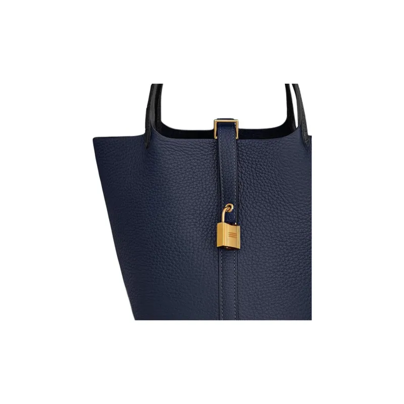 HERMES Picotin Lock Clemence Bullock Leather Matte Crocodile Leather Bucket Bags Handbags Women's Marine Blue-4